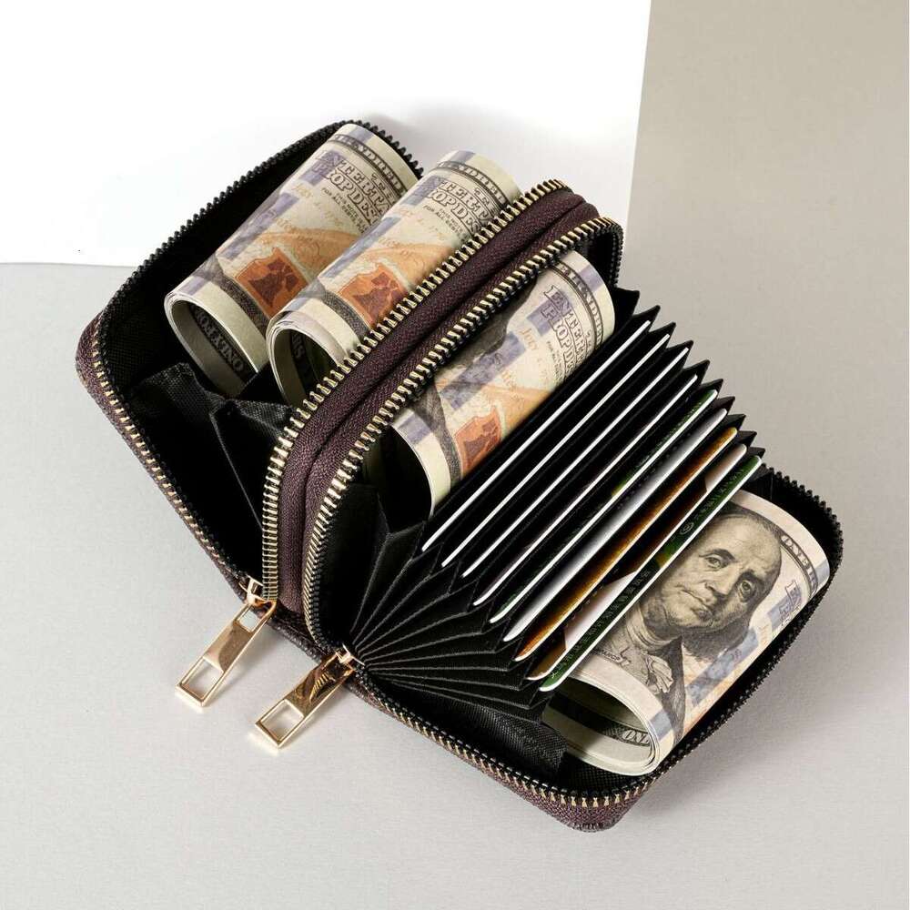 Accordion Card Holder Wallet Double Zipper PU Organizer Large Capacity Travel Purse Stylish Multifunctional Design