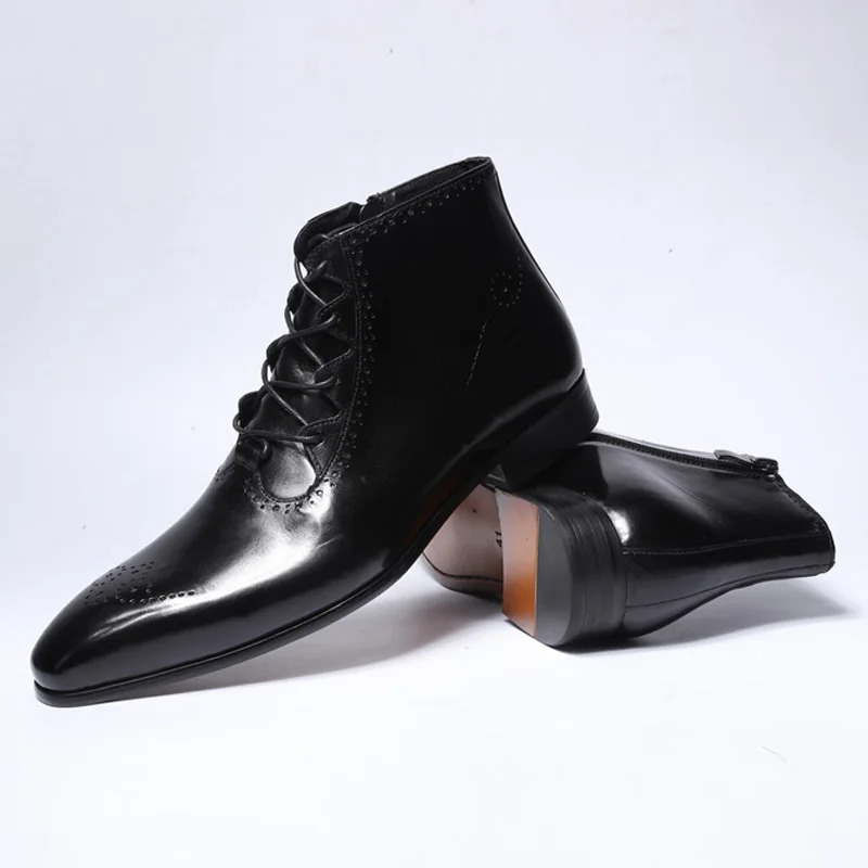 Autumn Fashion Genuine Leather Mens Ankle Boots Handmade Lace Up Zip Stylish Oxford Shoes High Quality Dress Boots for Men 250715