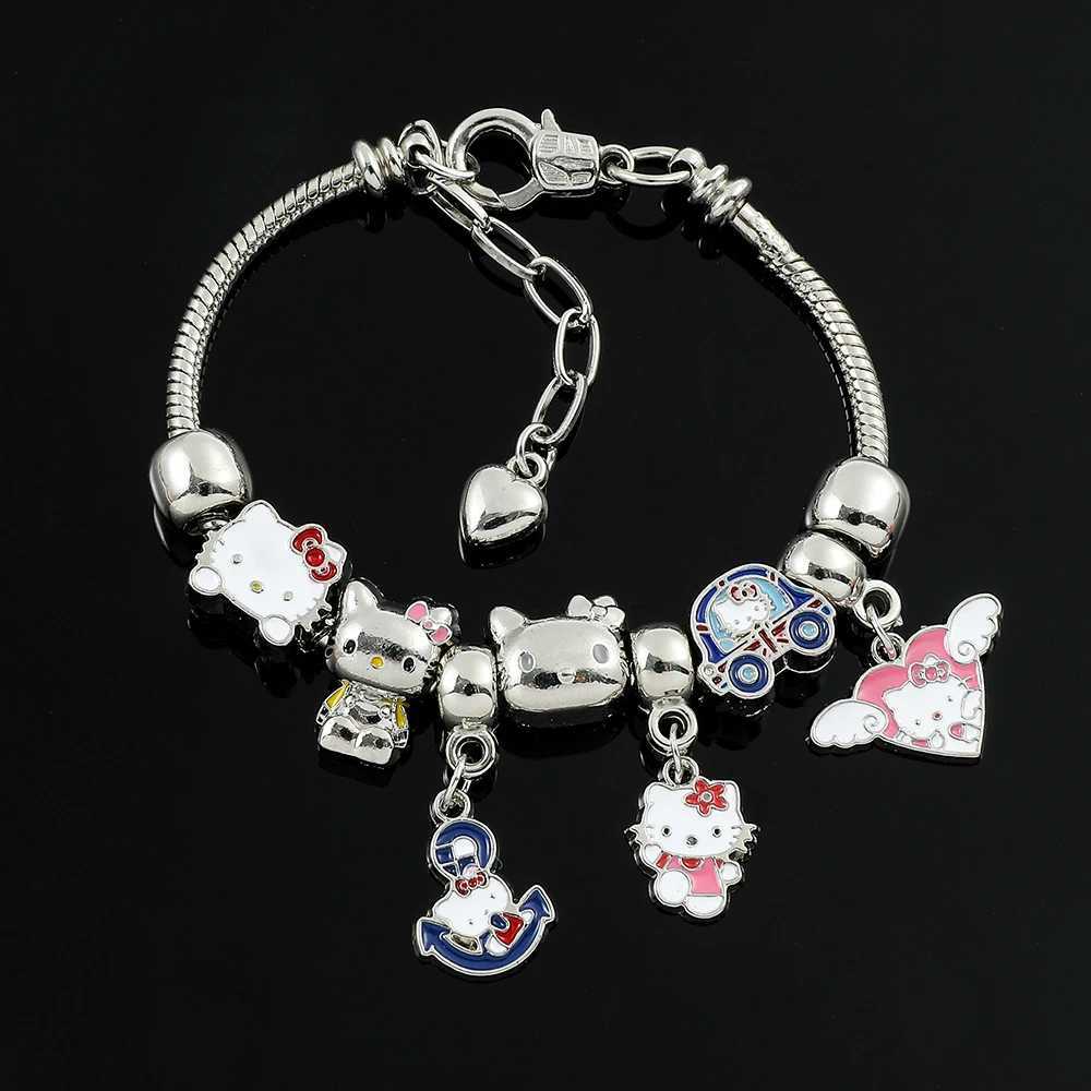 Sanrio 100% Authentic Original Product Kawaii Hello Kitty Bracelet Anime Sanrios Cute Figure Kitty White Beads Pendant DIY w250716