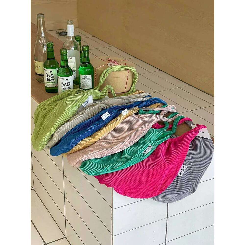 Large Capacity Pleated Tote Shopping Handbag Ruched Design Reusable Work Shoulder Bag Portable Women Summer Beach Purse