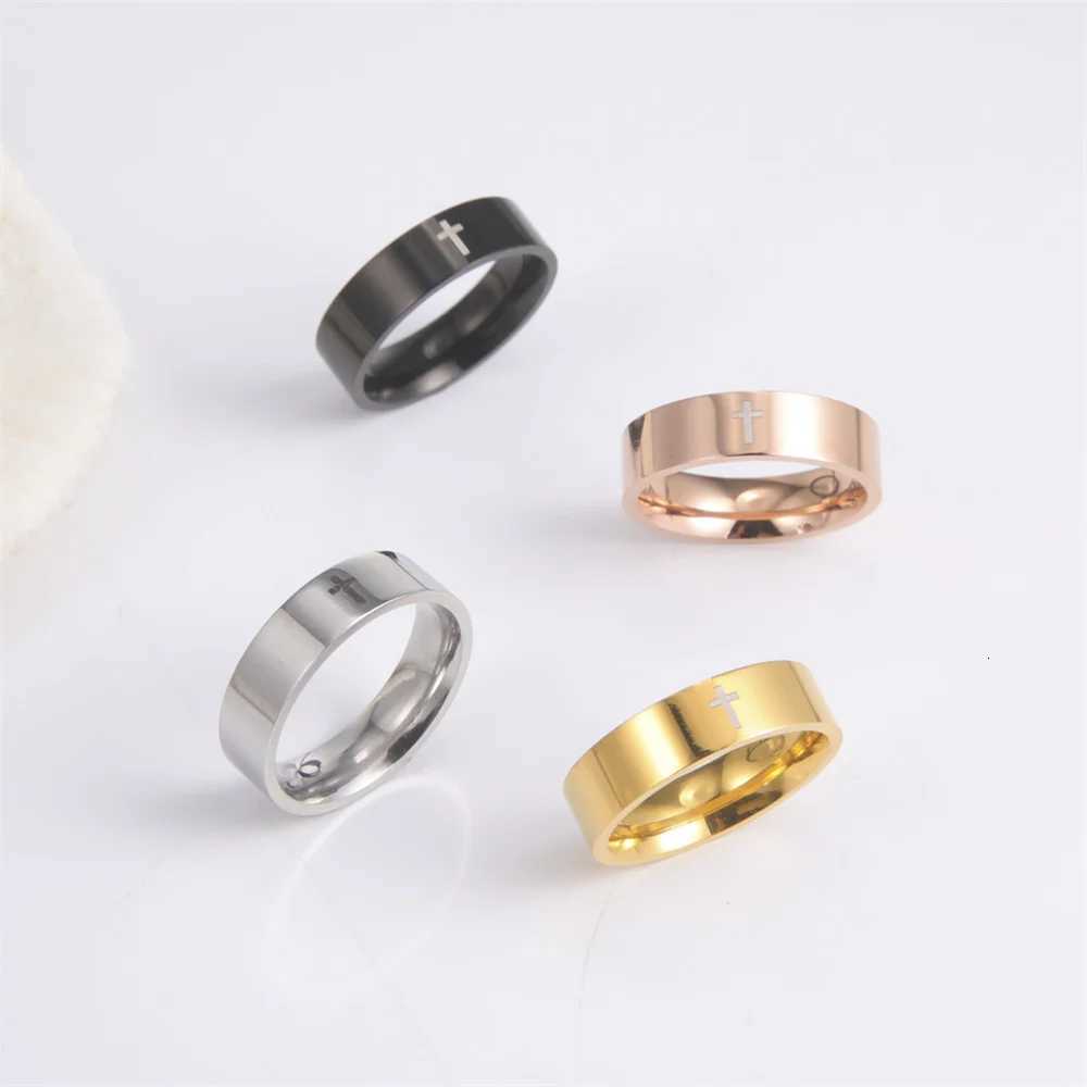 EUEAVAN Hip Hop Cross Couple Rings Women Men Stainless Steel 6mm/8mm Religious Christian Finger Ring Punk Party Jewelry Gifts S250716