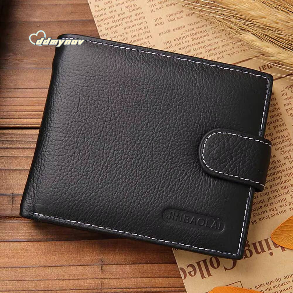 JINBAOLAI Retro Men Wallets Genuine Leather Card Horder Short Zipper Buckle Male Coin Pocket Photo Holder Mens Wallet ddmynov