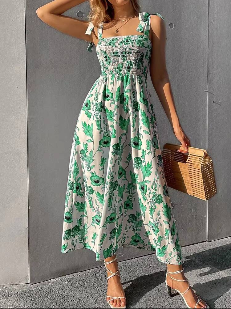 Sexy Floral Long Dress Women Fashion Backless Sleeveless Bandage Beach Sundress Casual Green Summer Ladies New In Dresses dongdumaoyi