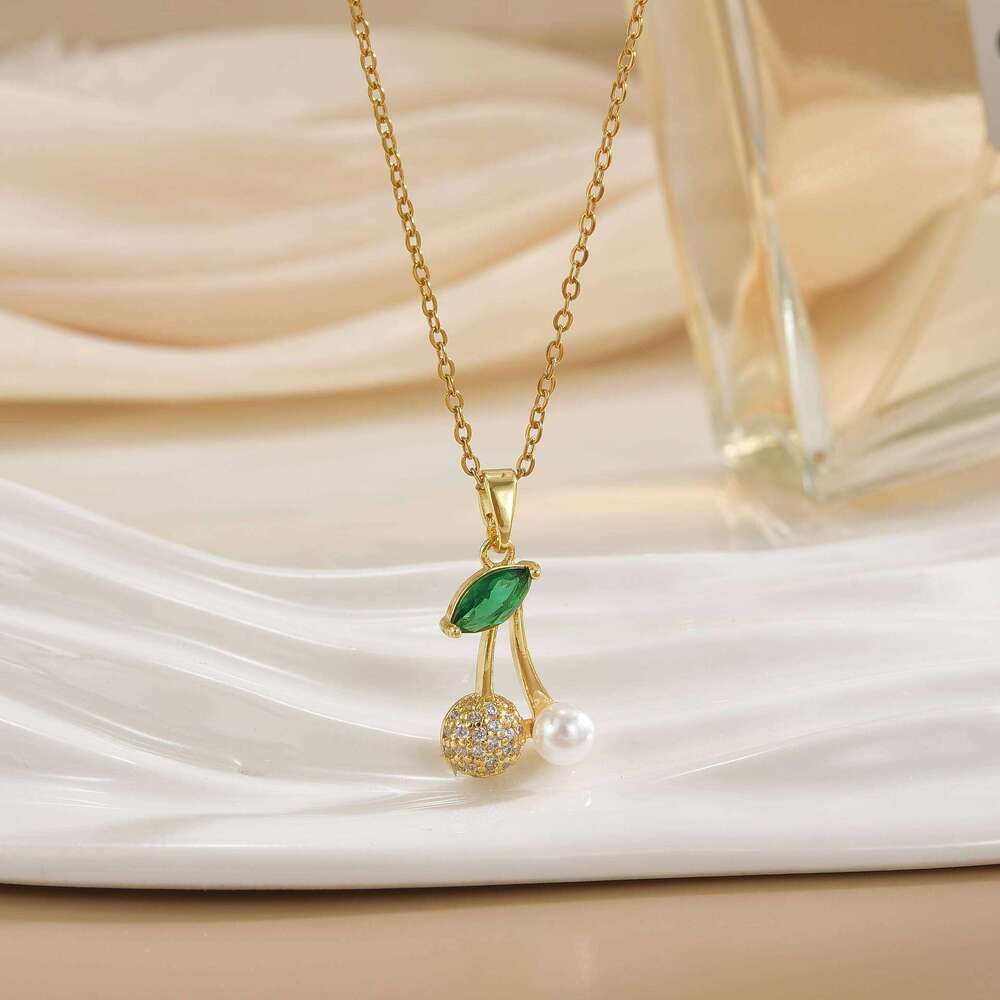 Necklace For Women Summer New Cherry Choker Niche Design Fashion Japanese And Korean Style Elegant Titanium Steel Collarbone Chain 5Fc