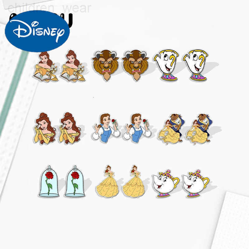 Disney 2024 New Beauty and the Beast Stud Earring Princess Belle Epoxy Jewelry Resin Acrylic Earrings Handmade Gifts for Girls W20250716