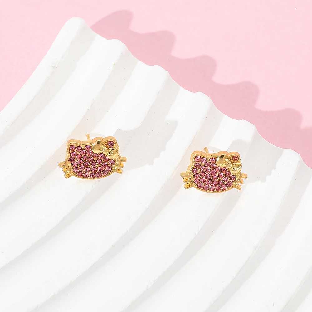 Sanrio ute Sanrio Hello Kitty Cartoon Earrings Y2K Sweet Spicy Girl Alloy Earrings Kawai Minimalist Fashion Gold Color Diamond Jewelry w250716