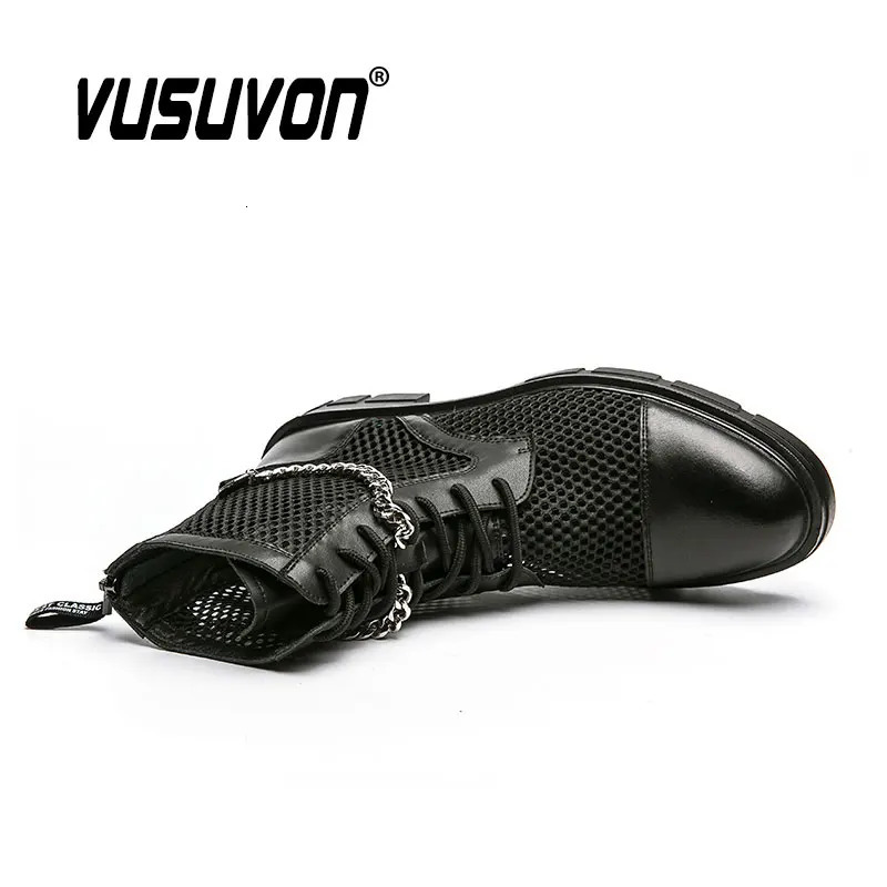 Men Summer Boots Fashion Lace-Up Dress Casual Loafers Motorcycle Black Mesh Breathble Party Business Boys Shoes Big Size 38-46 250715