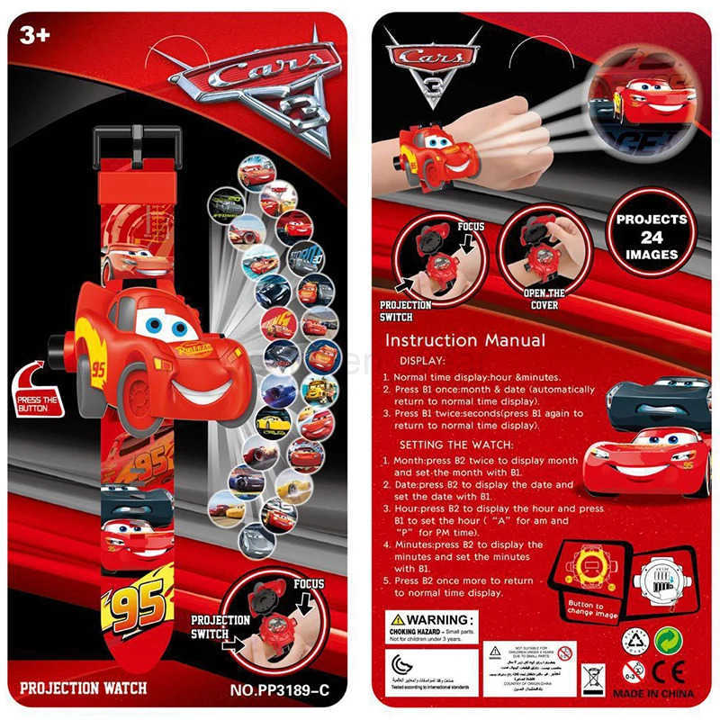 Disney 24Pictures 3D Projection Childrens Toy Student Digital Watch Gift Cars Lightning Mcqueen Wrist Watch 3D Projection Watch W20250716