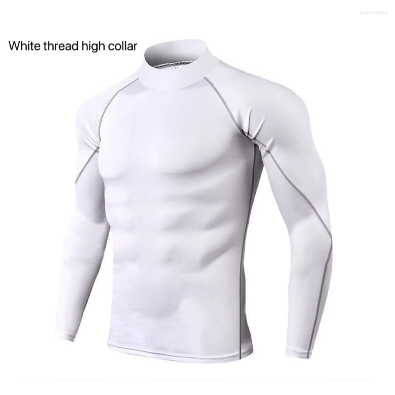 Men's T Shirts Workout Compression Shirt Quick Dry Running T-shirt Turtleneck Long Sleeve Rash Guard Gym Base Layer Athletic Undershirt