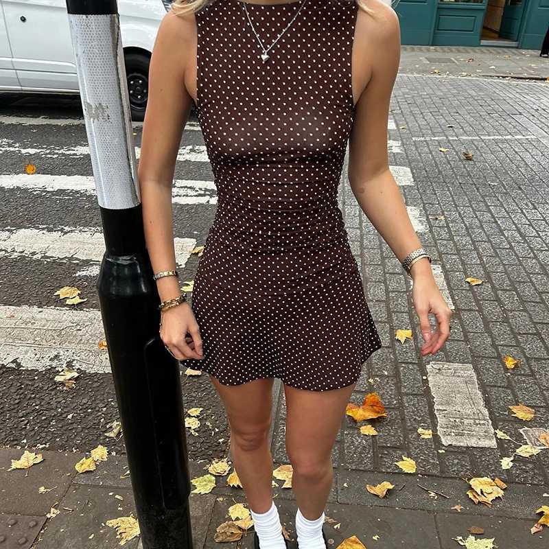 Darlingaga Fashion Polka Dot Printed Slimming Sleeveless Dress Womens Summer A-Line Mini Round Neck Outfits New Trend Dress 2025 R250716