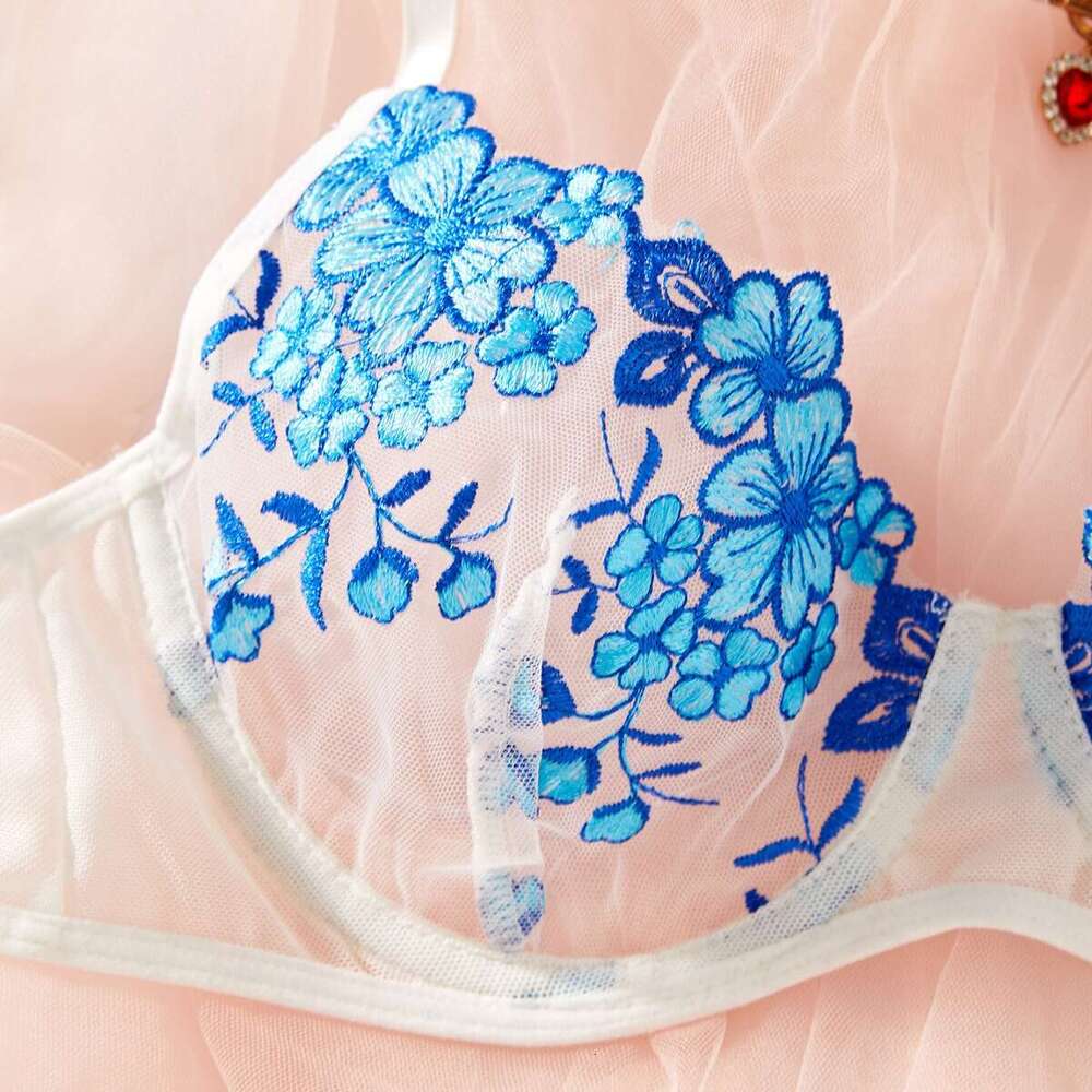 Blue Sexy Lingerie Set Lace Lingerie Sexy Underwear Sexy Women S Floral Embroidery Lingerie Bra Set
