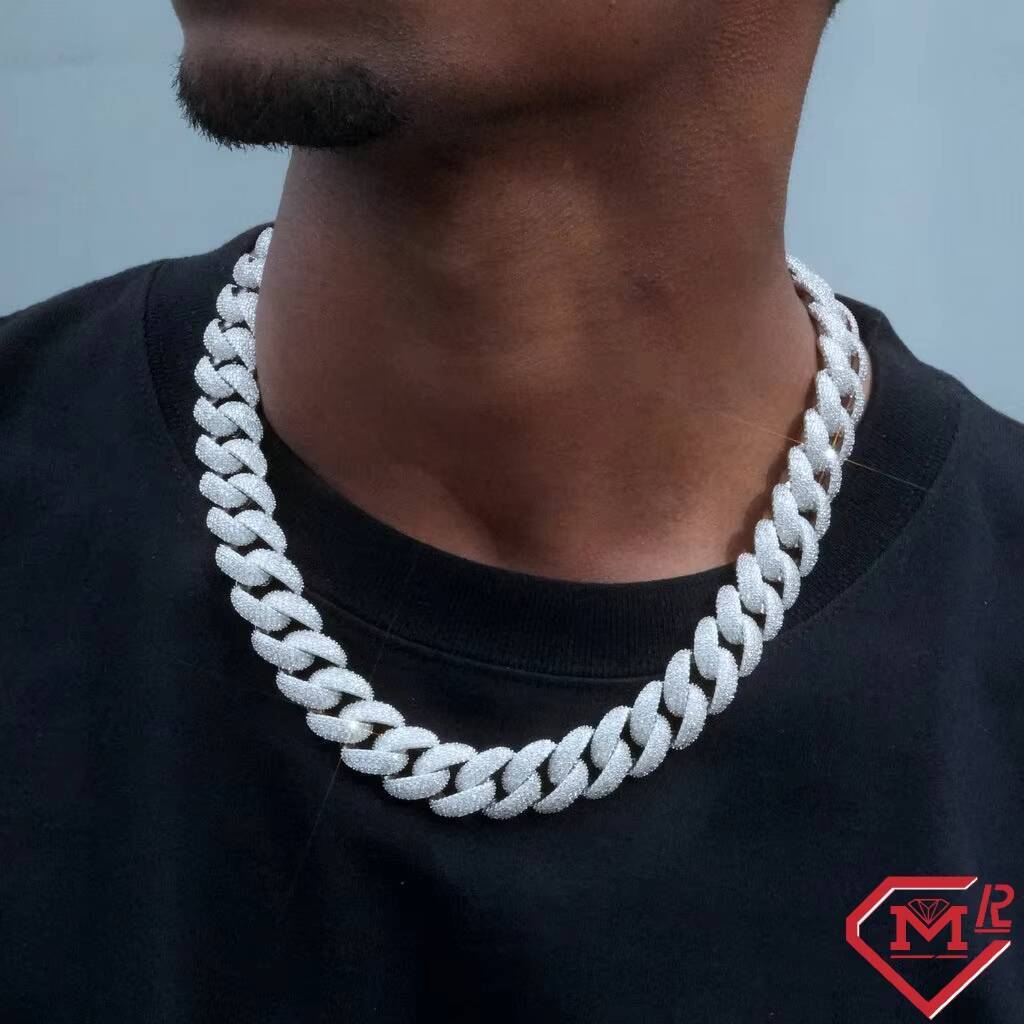 Hiphop 18mm Moissanite Cuban Chain Iced Out Men Miami Rhodium Plated 925 Silver VVS Cuban Link Chain