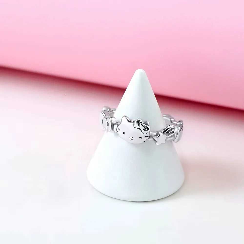 Sanrio Kawaii Hello Kitty Bow Star Ring Anime Sanrio Gemini Star Open Ring Couple Hand Ornament Girl Holiday Gifts w250716