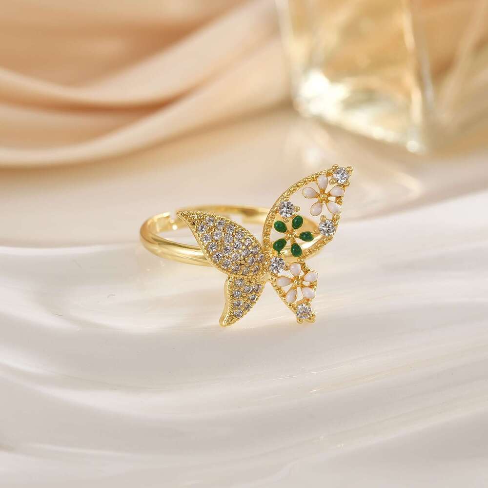 Niche Design Korean Style Personality High-End For Women Light Luxury Micro-Inlaid Zircon Open Ring Jewelry 6Ed