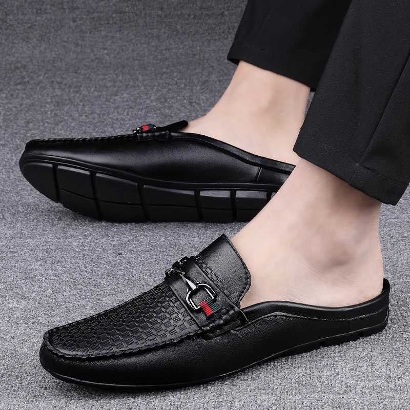 Mens Summer Fashion First Layer Cowhide Casual Mules Male Breathable Comfy Trendy Half Loafers Leisure Genuine Leather Sandals W250716