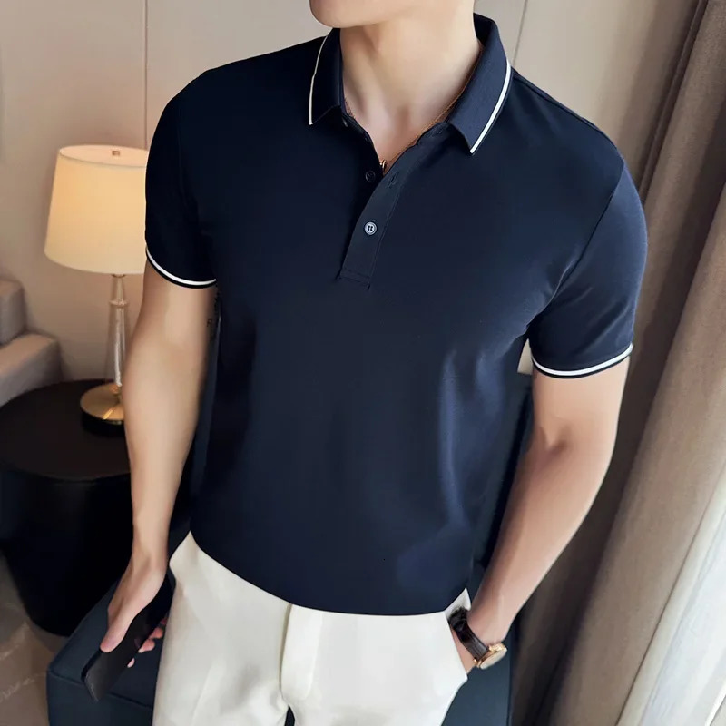 Men Polo Shirt British Style Summer Thin Solid Color Casual Slim Fit Short Sleeved T-shirt Fashion streetwear Men Clothing 250716