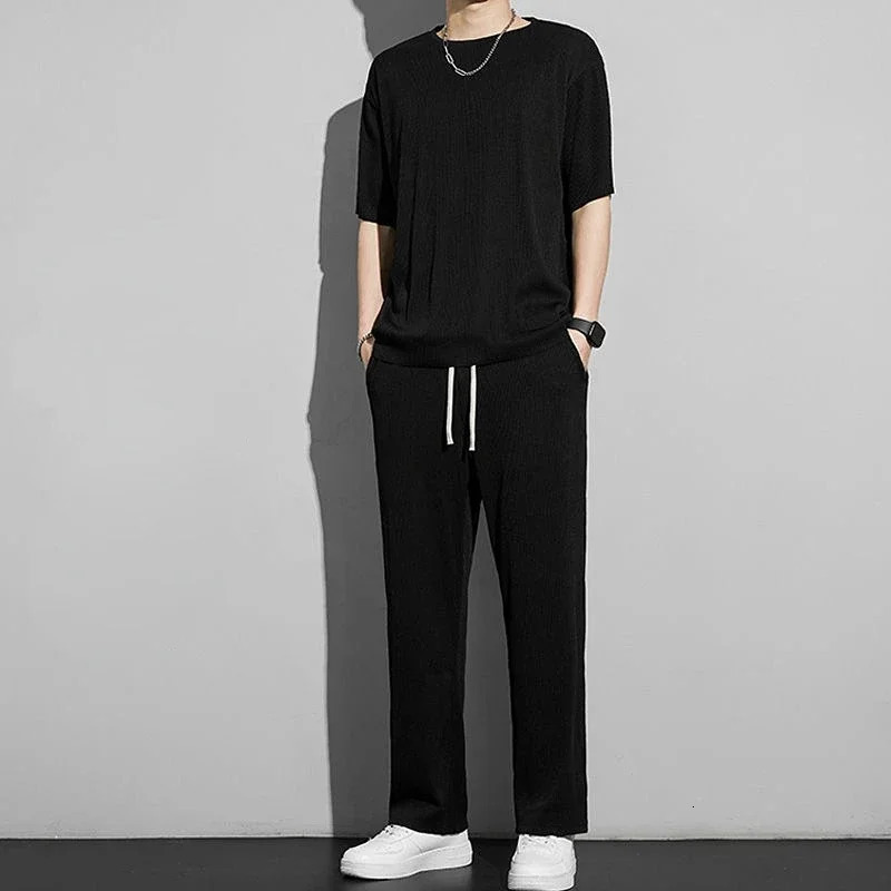 Top Pants Sets Kpop Short Quarter Sleeve Tracksuit Korean Style T Shirt Man Summer Sports Suits Aesthetic Cool Xl Mens Clothing 250715