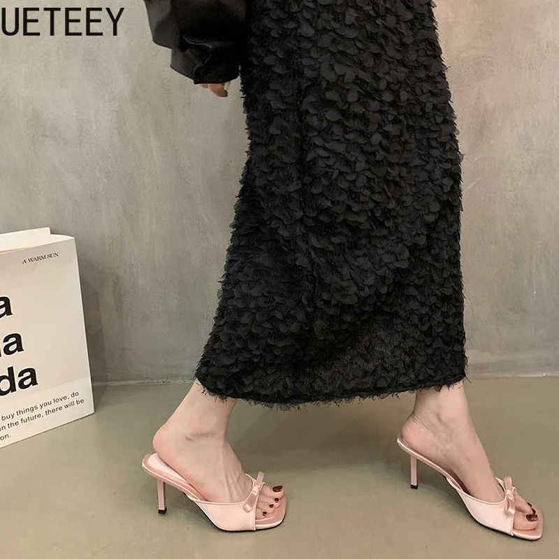 Style Party Dress Women Slippers Shoes Fashion Butterfly-knot Summer Open Toe High Heel Ladies Slides Shoes 250712