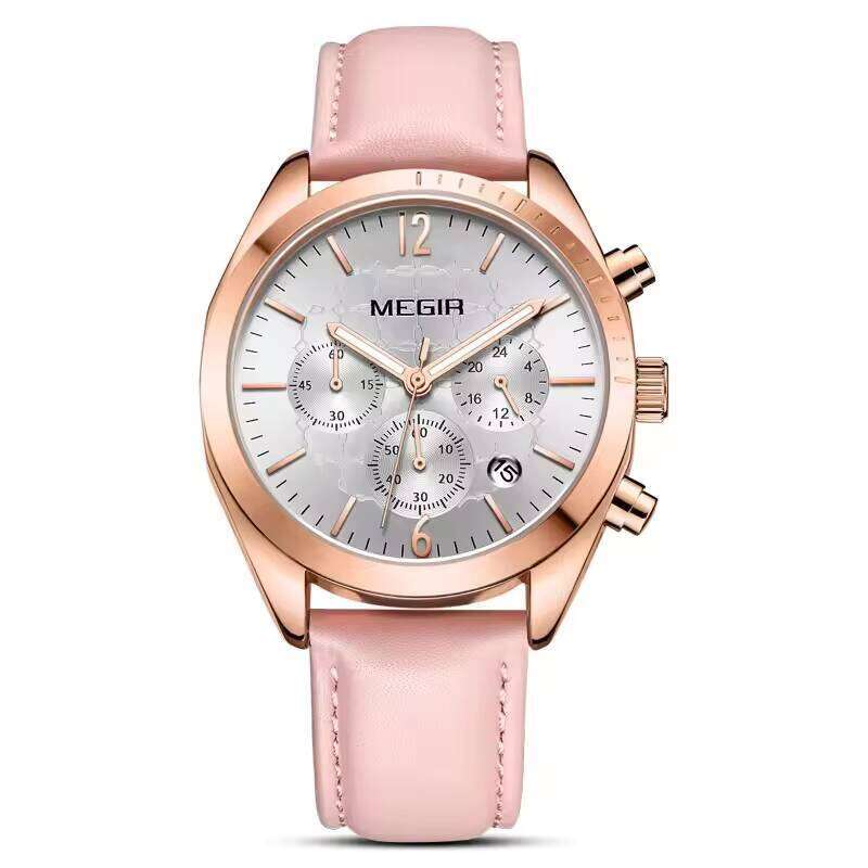 DHGadges MEGIR 2115 Elegance Womens Quartz Watch Genuine Leather Strap Waterproof Chronograph Luminous Chinese Style Wrist Watch