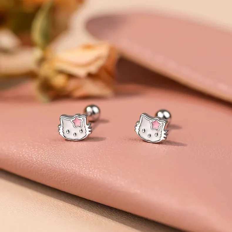 Sanrio Fashion Cute Sanrio Hello Kitty Earrings for Women Kawaii Small 925 Sterling Silver Square Piercing Earrings Charm Jewelry Gift w250716