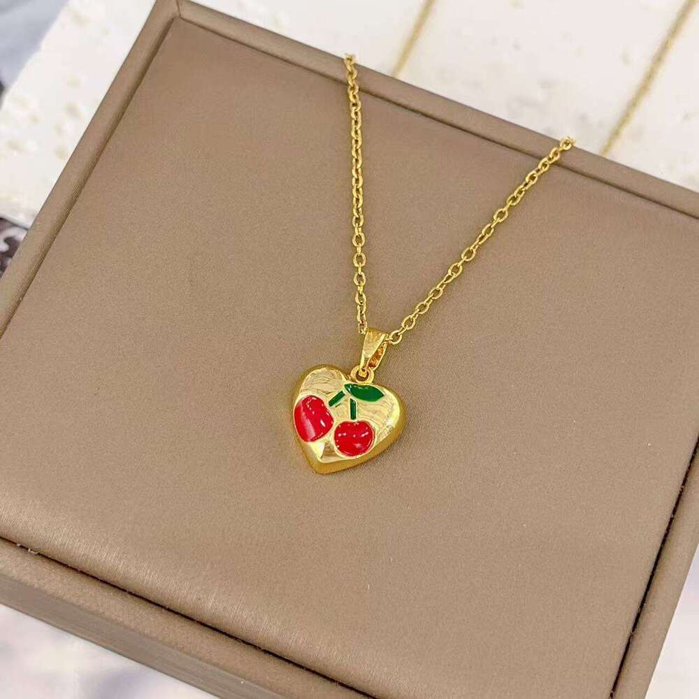 For Women Korean Version Cherry Necklace Ins Niche Design Sense Simple Internet Celebrity Same Style Titanium Steel Collarbone Chain 672