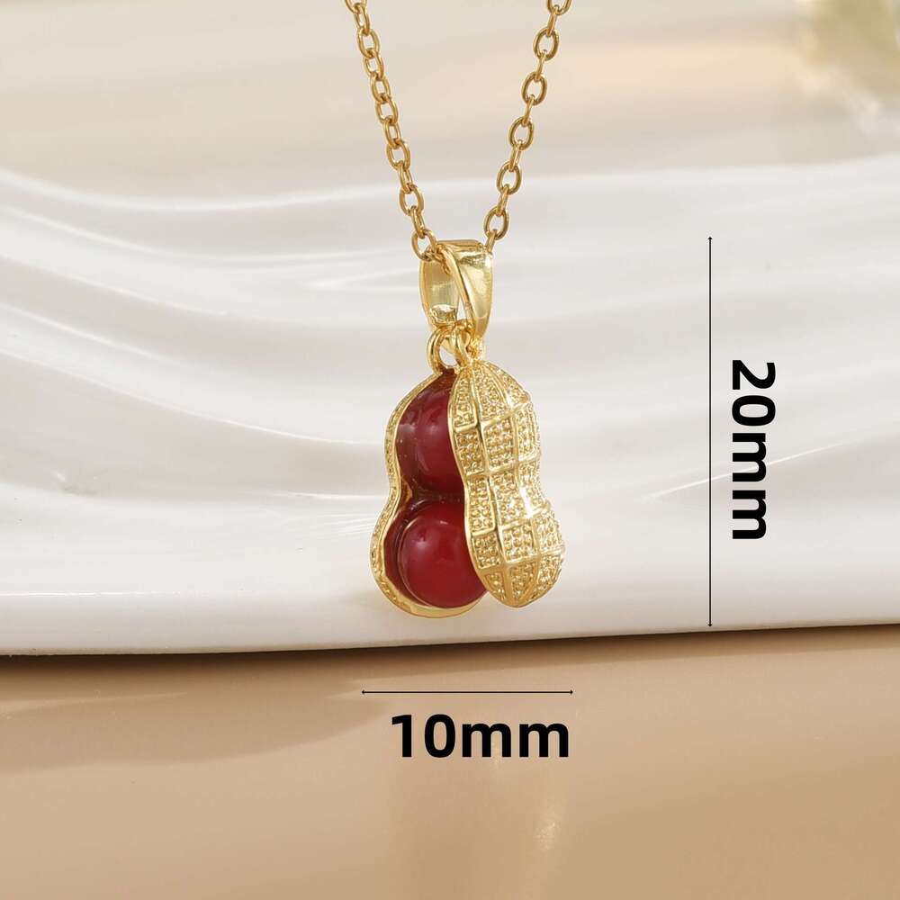 Golden Fashion Simple Niche Elegant Exquisite Red Peanut Pendant Necklace Collarbone Chain For Women E1e