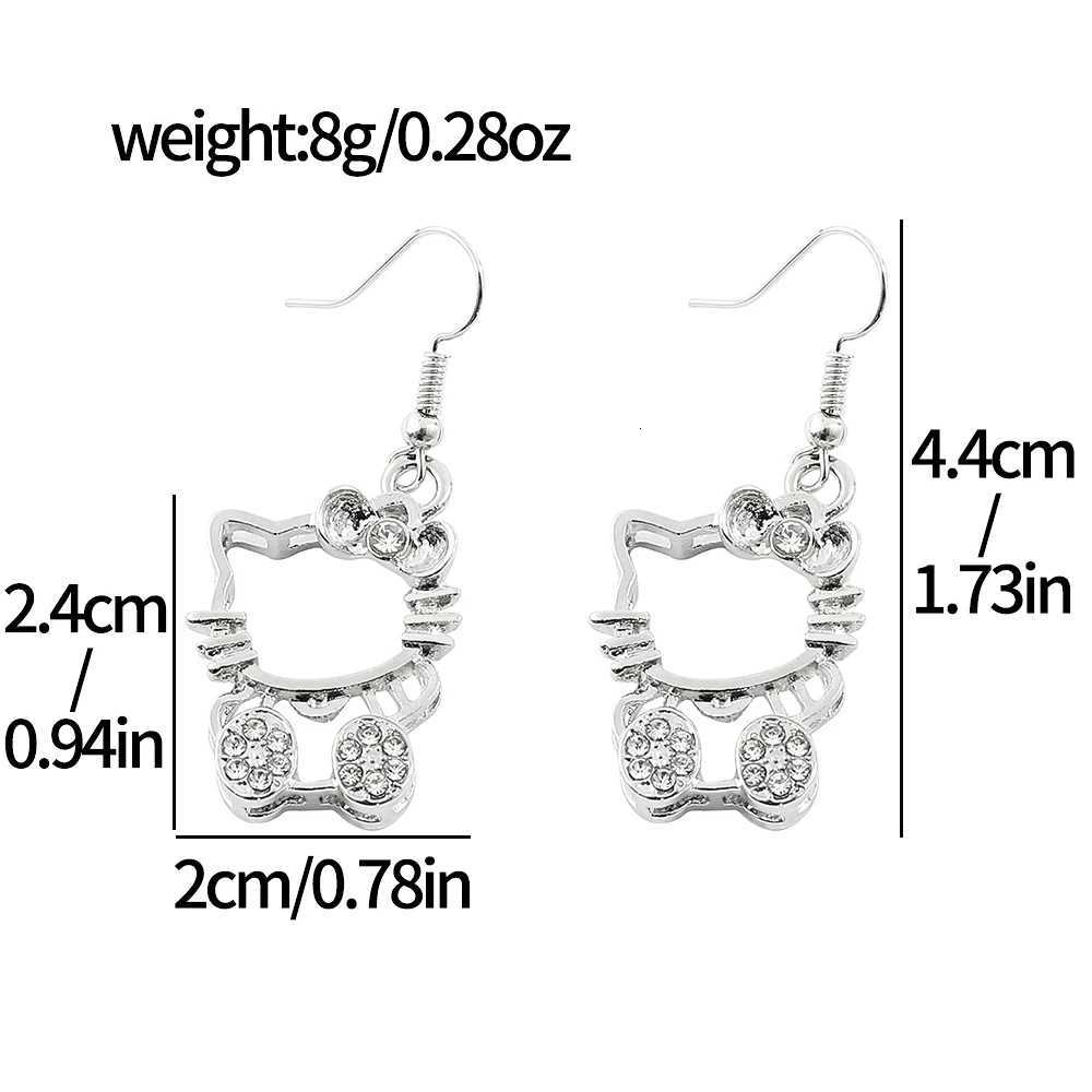 Sanrio Anime Sanrio Hello Kitty Earrings Cartoon Figure Kitty Silver Metal Hollow Pendant Ear Drop Earrings Kawaii Jewelry Accessories w250716
