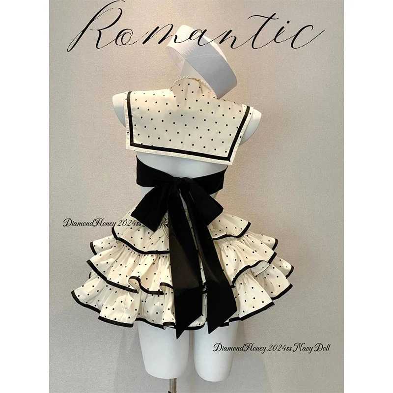 Japanese Kawaii Polka Dot Mini Dress Women Preppy Bow Ruffles Dresses Summer Y2K Lolita Sailor Collar Backless Bodycon Vestidos R250716