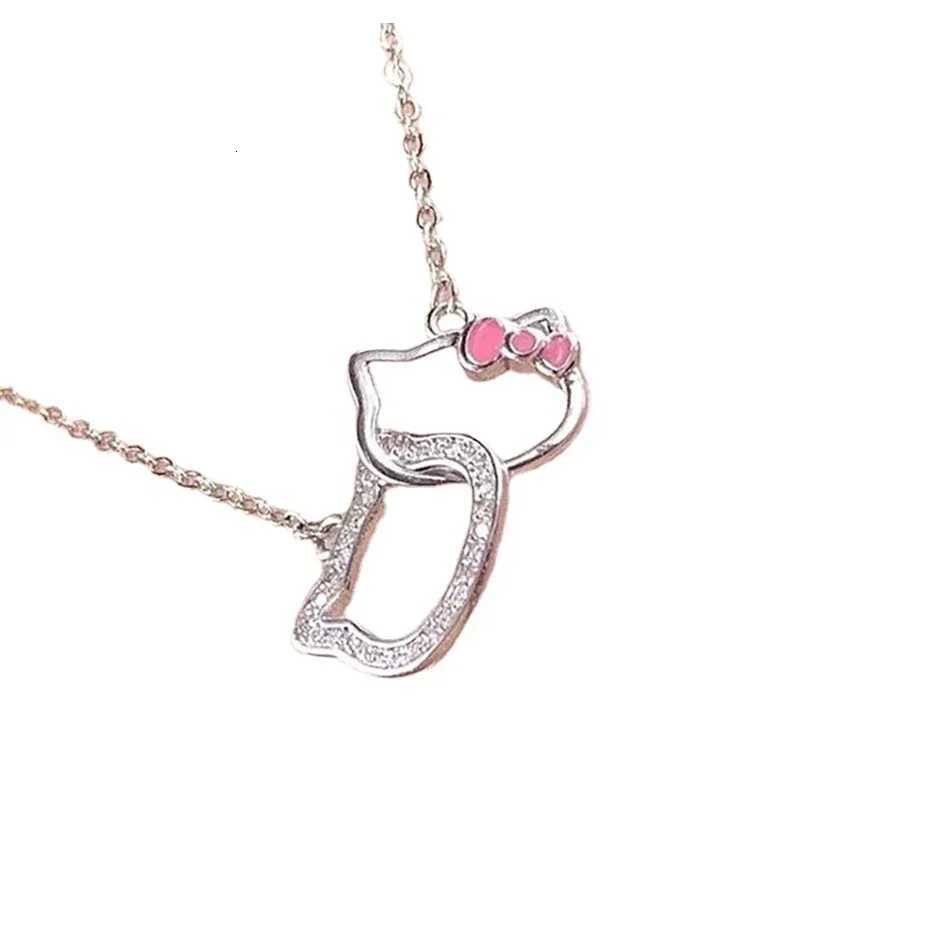 Sanrio Cartoon Sanrio Hello Kitty Necklace Pendant Kawaii Double Ring Clavicle Chain Girlfriend Charms Clasped Anime Chain Jewelry Gift w250716