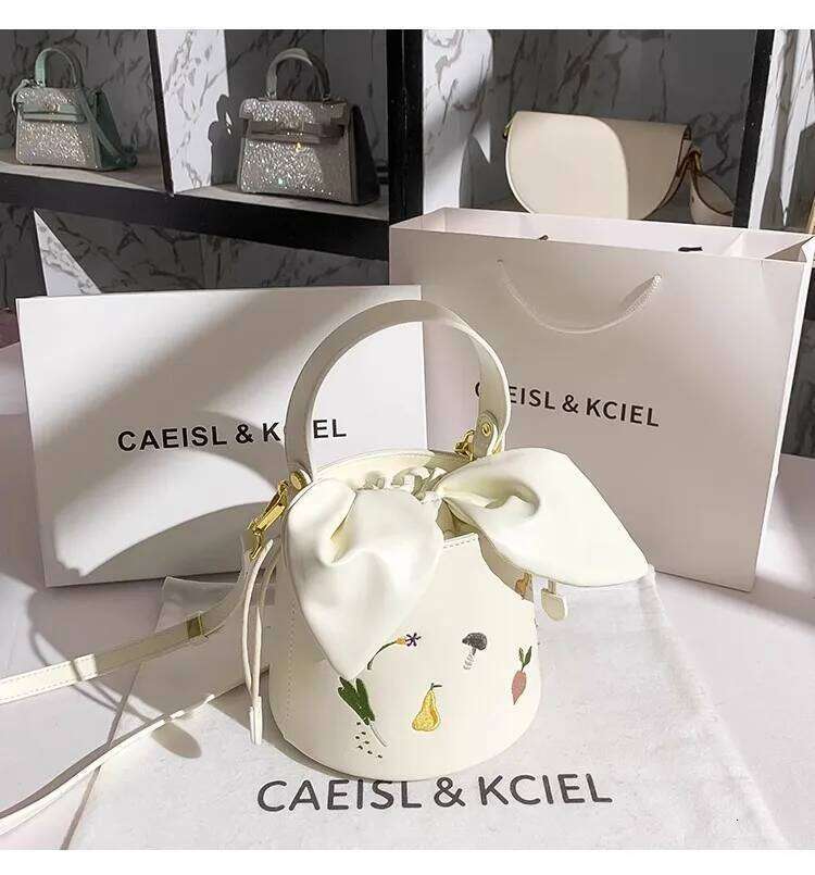 High Quality Fashion Embroidery Bucket Textured Women's Handbag Lady Purse Shoulder Messenger Female Casual Bag