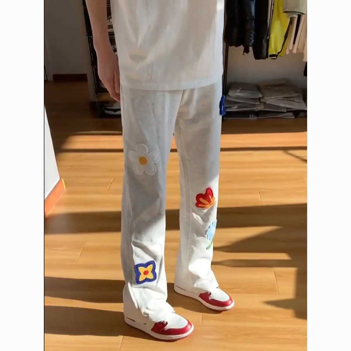 Floral Embroidery Men Spring American Casual Sports Straight Pants y250716