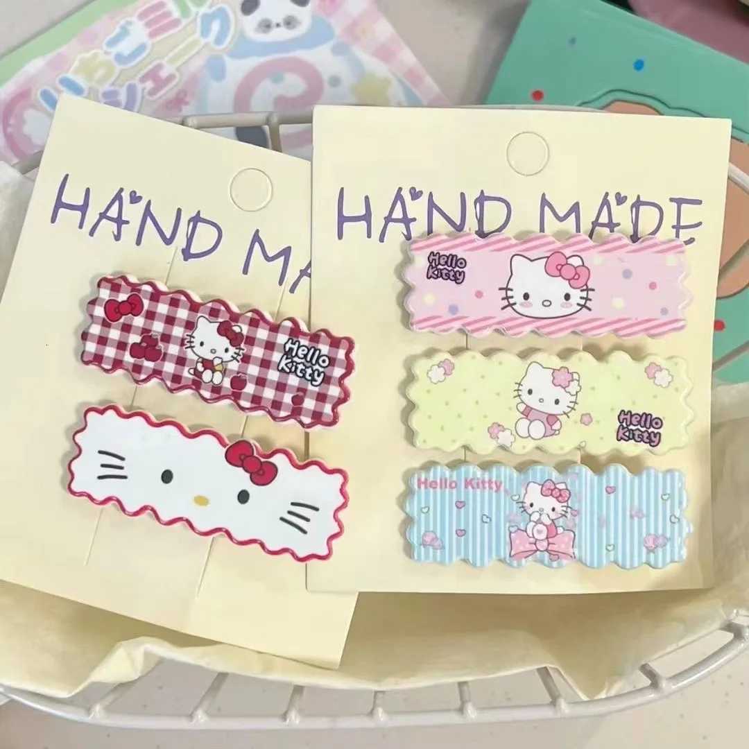 Sanrio 5pcs Sanrio Cute Cartoon Kitty Cat Rectangular Hairpin Girl Heart bangs Side Clipw250716