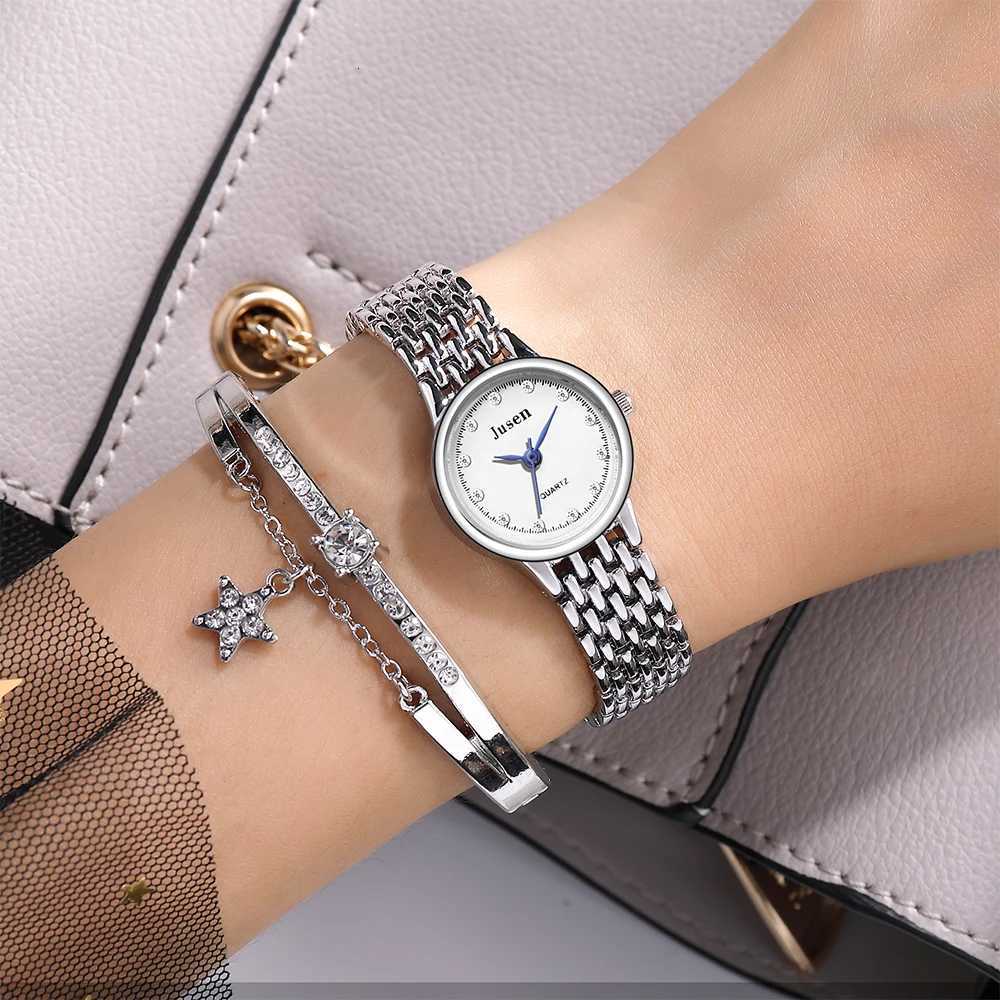 fashion sier steel rhinestone quartz bracelet Y250715
