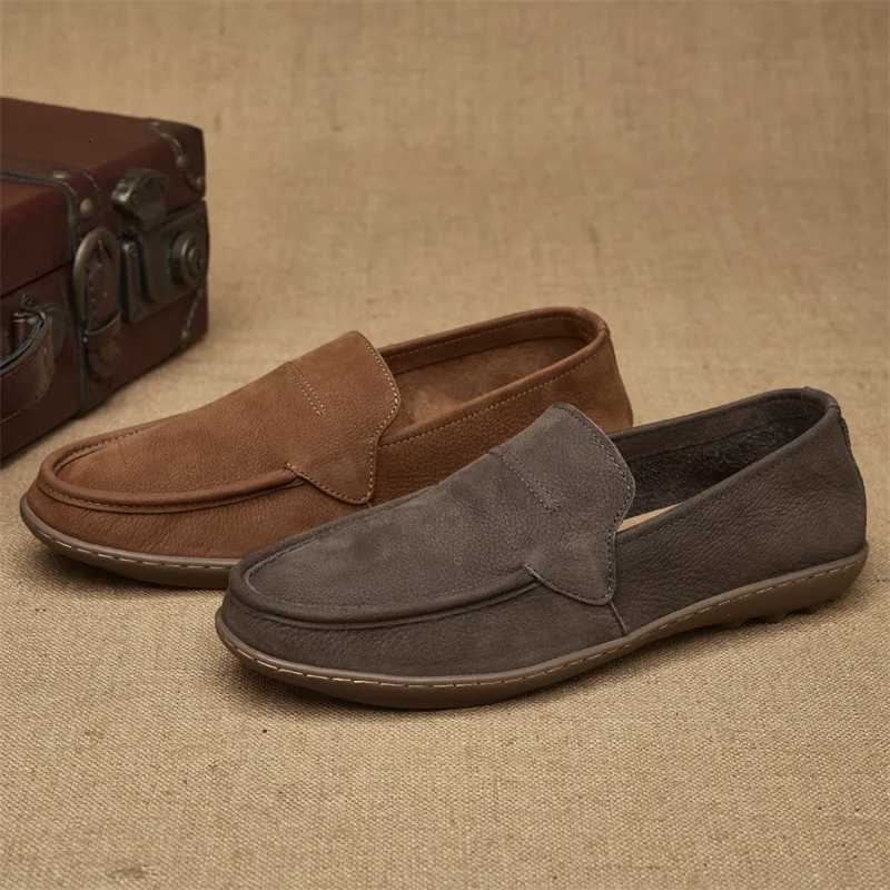 Brown British Style Men Casual Shoes Genuine Leather Slip On Men Shoes High Quality Loafers Men Shoes Mens Shoes W250716