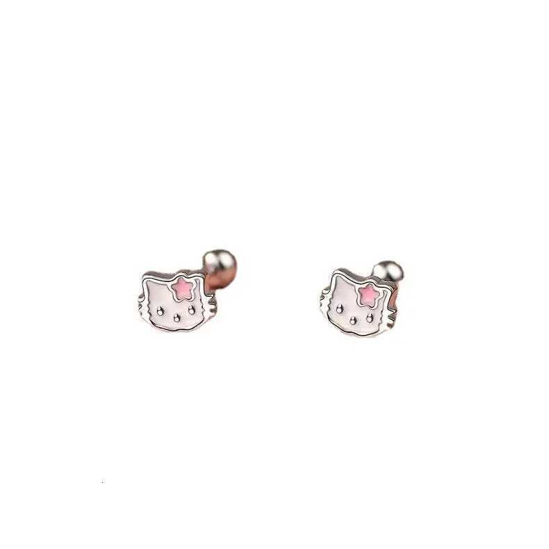Sanrio Fashion Cute Sanrio Hello Kitty Earrings for Women Kawaii Small 925 Sterling Silver Square Piercing Earrings Charm Jewelry Gift w250716