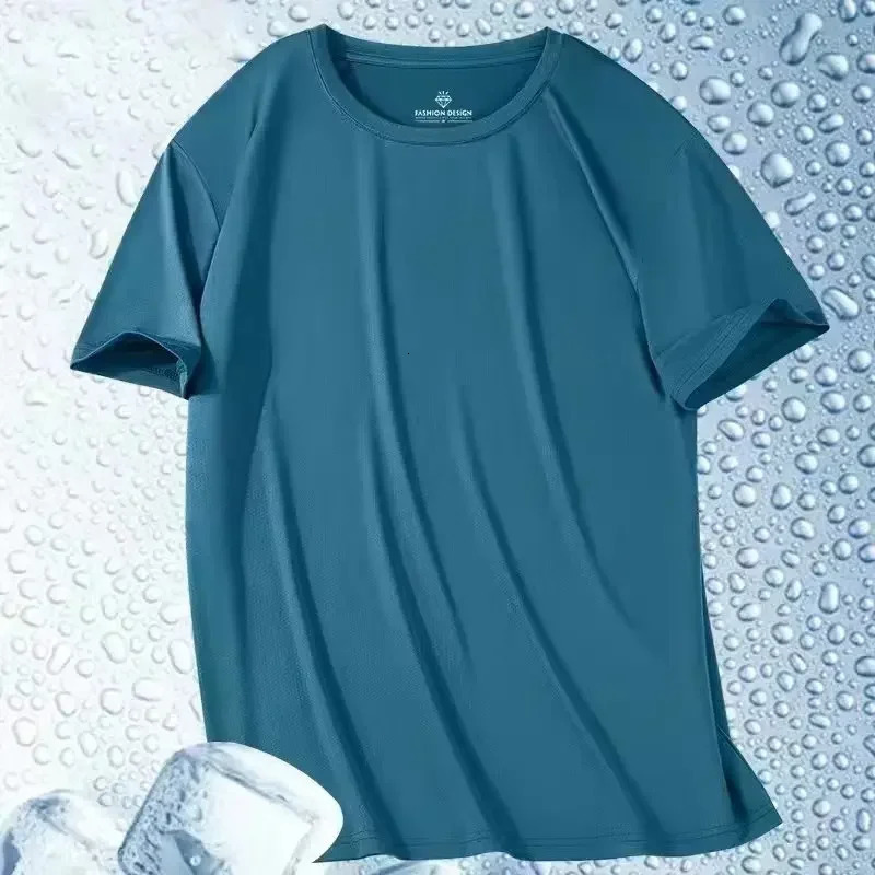 Mens T-shirts Summer Cooling Ice Silk T-shirts For Men Short Sleeve Breathable Fitness Sports Shirt Quick Dry Running Clothing 250715