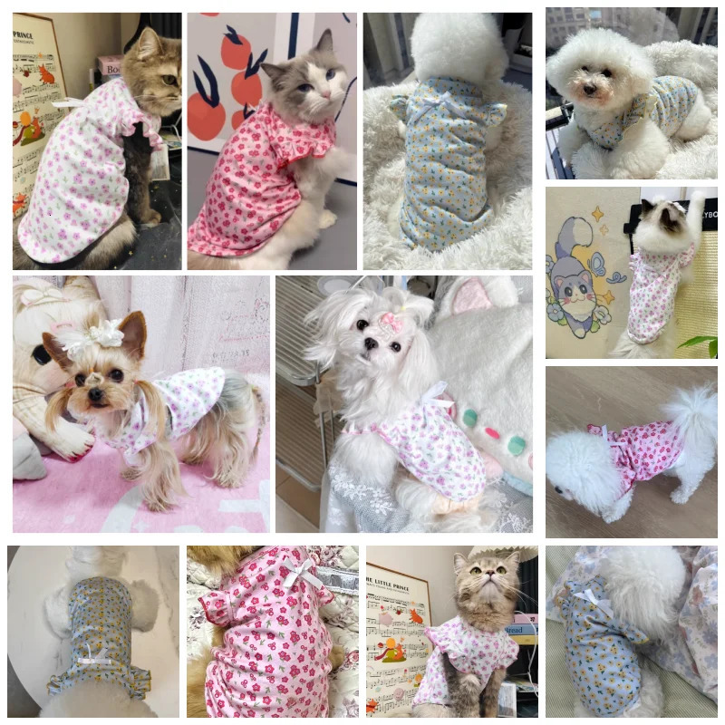 Pet Dog Vest Summer Puppy Clothes Cute Floral Flying Sleeves TShirt Chihuahua Pug Bichon Cat Apparel Girl Clothing 250711