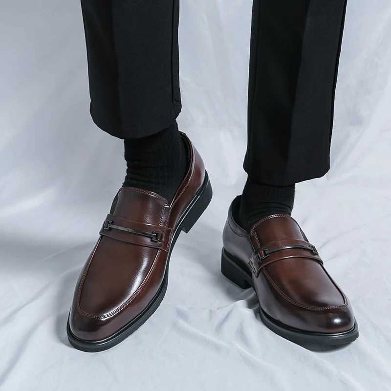 Mens Formal Leather Shoes Classic Style Slip On Loafers Round Toe Breathable Non-Slip Business Dress Wedding Office Casual Shoes Y250715