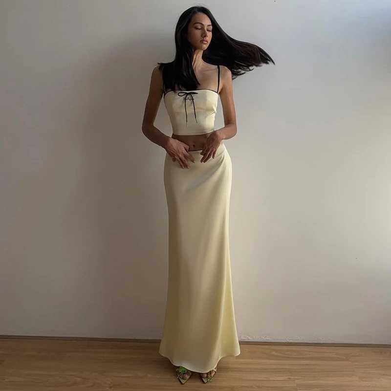 Sexy Camis Skirt Two Piece Set Women Summer New Sleeveless Crop Top High Waist Skirt Solid Slim Fashion Party Outfit Streetwear R250716