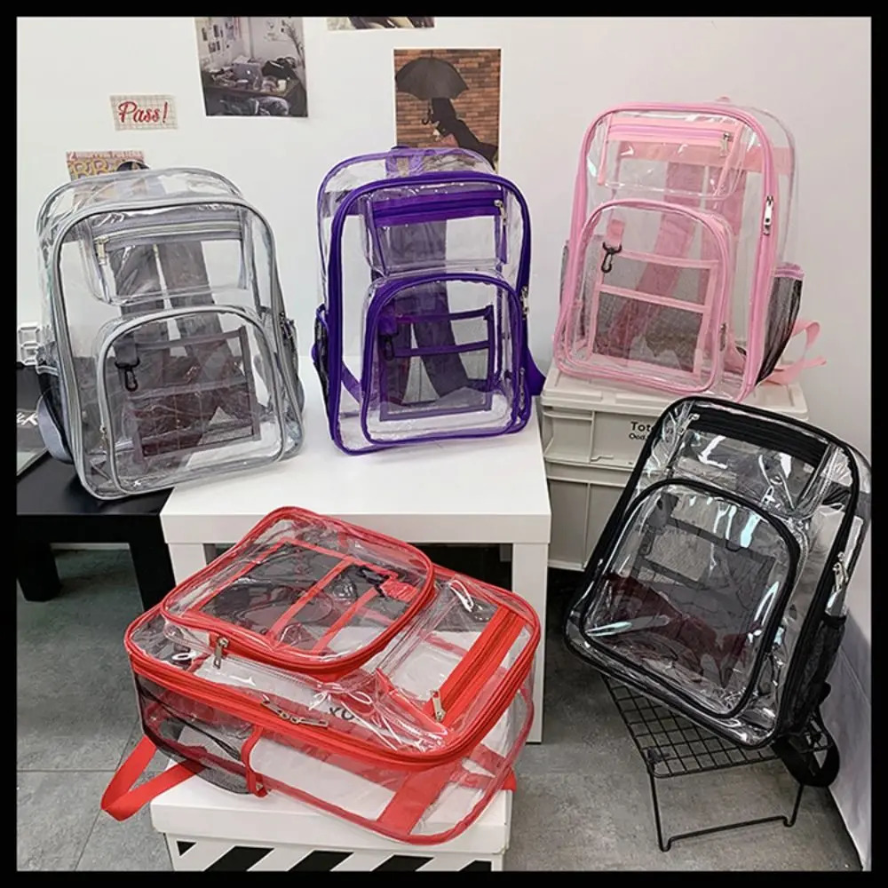 PVC Clear Backpack Large Capacity Waterproof Students Bookbag with Multi-pockets See Through Transparent Backpack School 250714