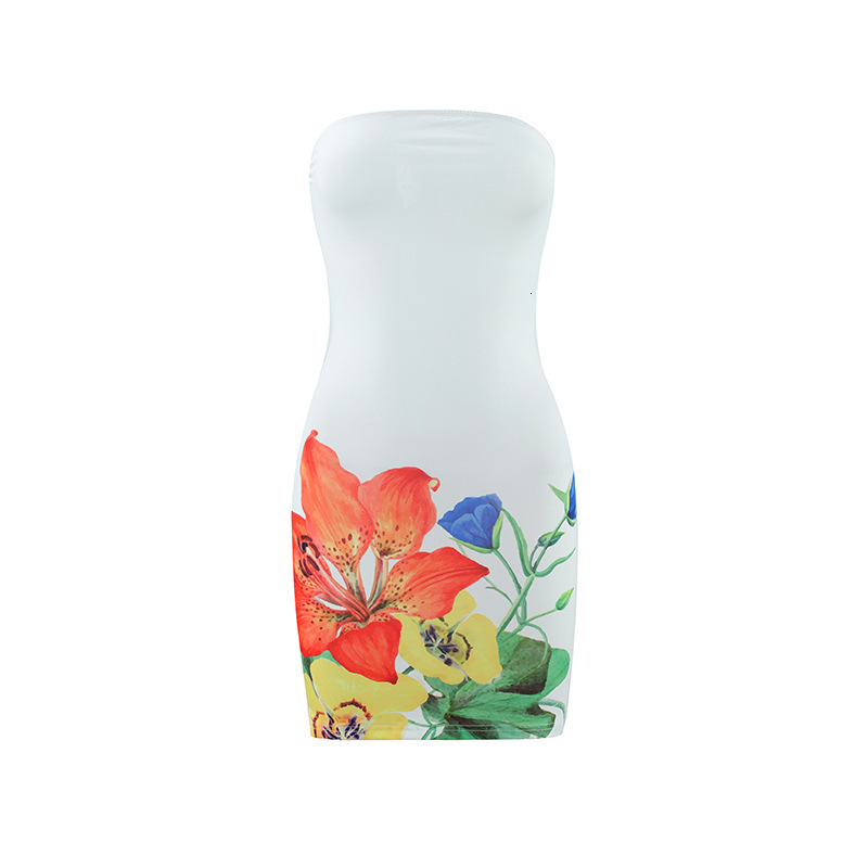 2025 2024 Summer Sexy Women's Fashion Strapless Floral Print Slim Fit Bodycon Short Dress for Cross-Border Trade
