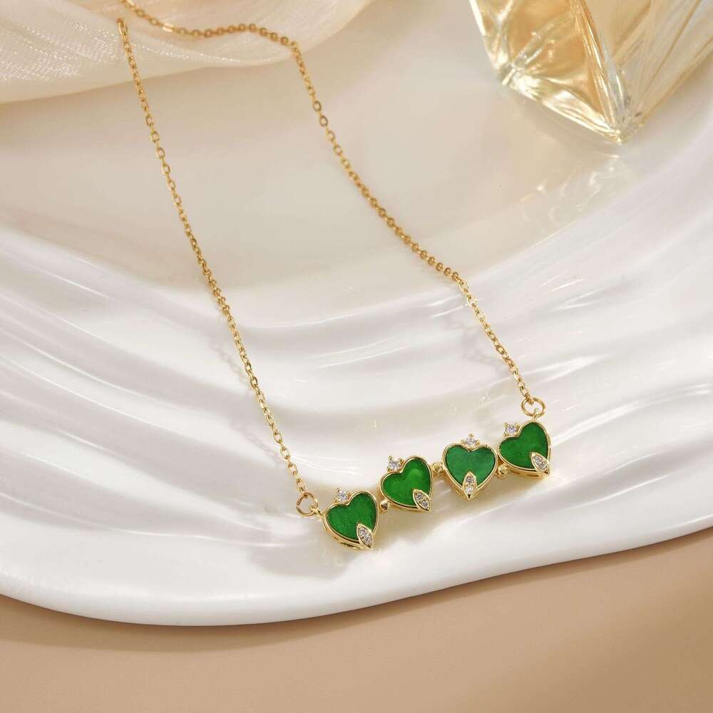 For Women Green Four-Leaf Clover Multi-Wear Heart Deformation Simple Fashionable Elegant Versatile Niche Light Necklace Jewelry 124