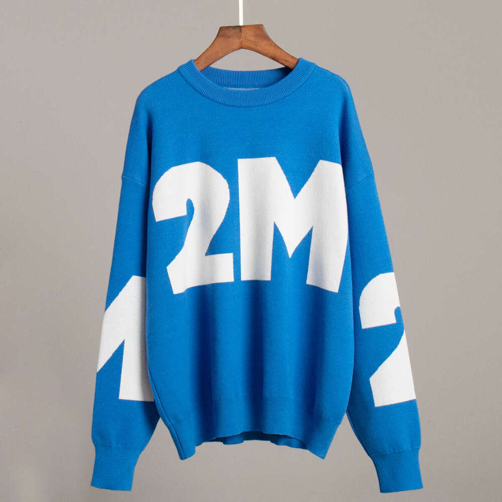 Autumn Winter Knitted Fashion Versatile Color Block Elegant Round Neck Loose Letter Sweater B5