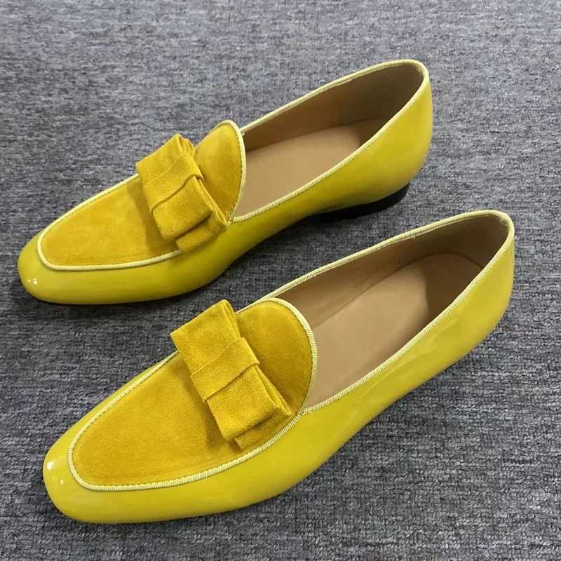 New Yellow Patent Leather Shoes Fashion Bowtie Loafer Mens Dress Shoes Handmade Slip On Mens Casual Shoes Party And Prom Shoes W250716