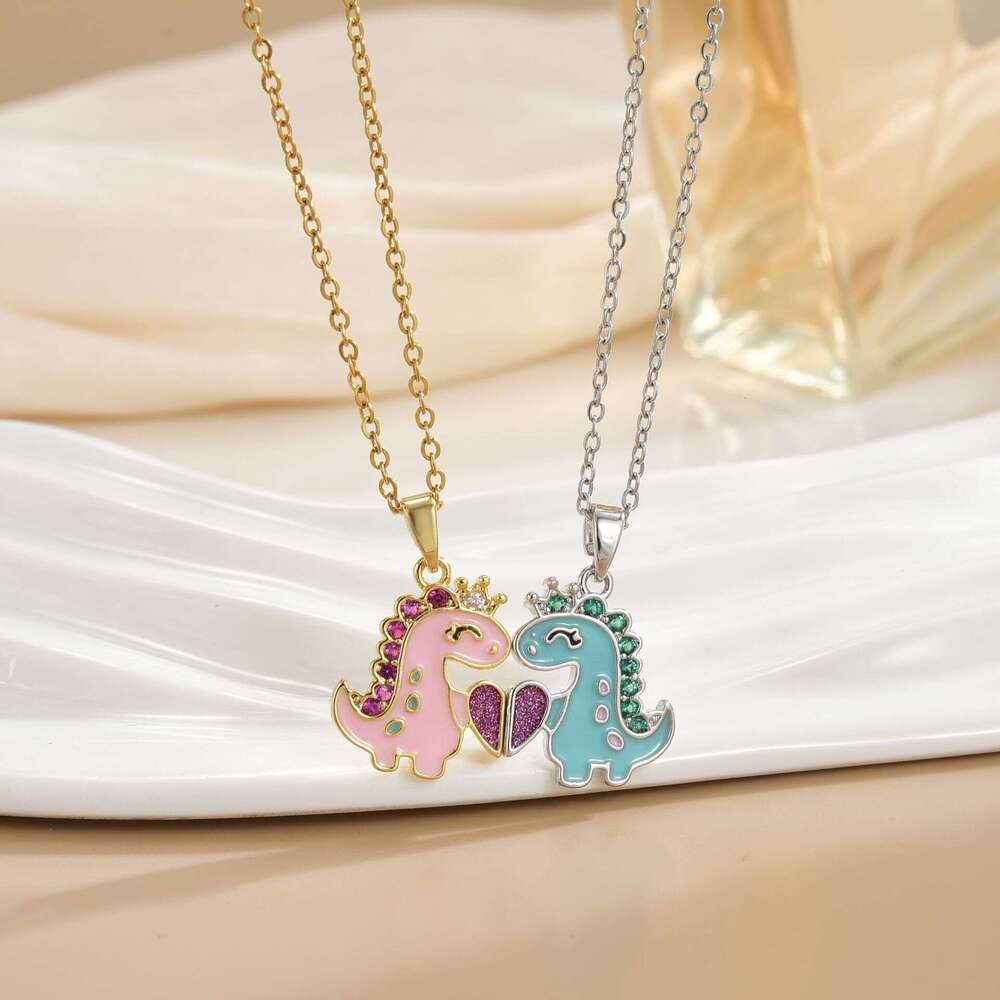 Japanese And Korean Sweet Cute Little Dinosaur Magnetic Couple Two-Piece Set Creative Versatile College Style Necklace Collarbone Chain 962