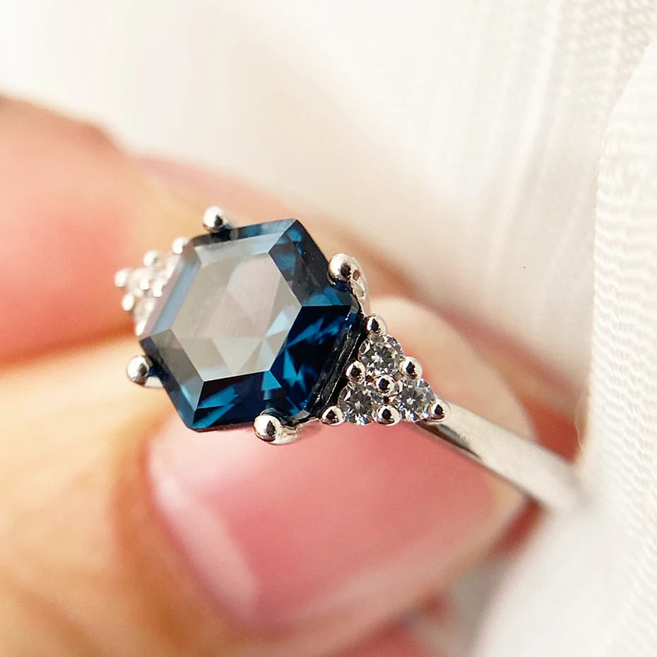 Luxyimagic Lundon Topaz Gemstones Ring for Women Solid 925 Sterling Silver Korean Trendy Hexagon Engagement Wedding Jewelry 250712