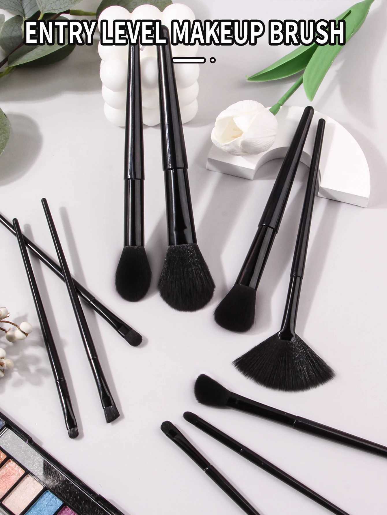 High-quality 10-piece soft bristle black makeup brush set foundation/blush/eyeshadow brushes daily beauty tools for beginners. XJ2500716
