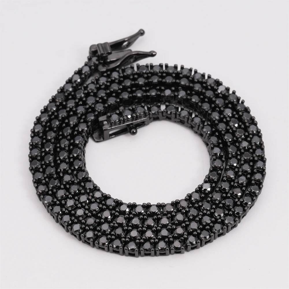 2-5mm Tennis Chain S925 Silver Inlaid vvs Black Moissanite Hip Hop Necklace With Certificate