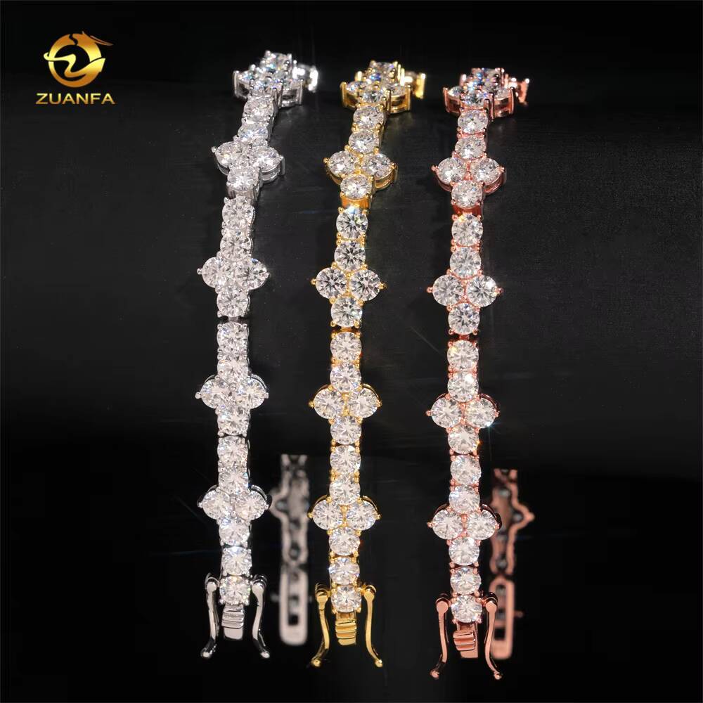 3mm 4mm Mini Cross Hip Hop Jewelry Moissanite Tennis Chain Bracelet 925 Silver Iced Out Tennis Chain Necklace for Men and Women