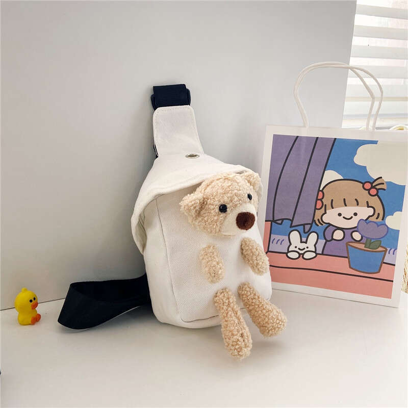 Children's Bags 2025 Winter New Crossbody Cute Bear Chest Korean Style Boys and Girls Mini Canvas Bag Trendy